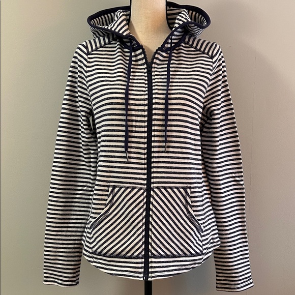 Cable & Gauge Striped Hoodie in Navy & White - Picture 1 of 7
